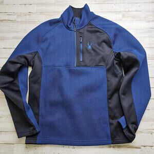 Spyder Sweater Mens MED Blue 1/4 Zip Outdoors Casual Fleece Pullover 229517